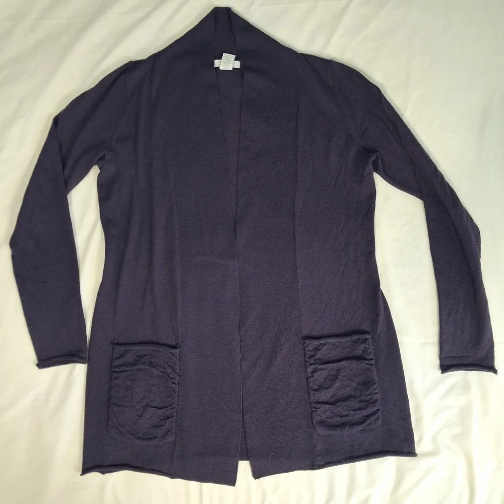 Tweeds Women's Cardigan Medium 100%  Merino Wool‎ Sweater Deep Purple Navy